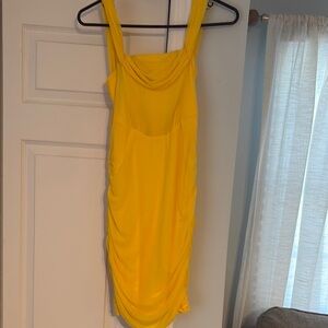Elegant Yellow Draped Dress